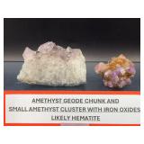 Premium 2-Piece Amethyst Collection: High-Clarity Geode Specimen & Rare Amethyst Cluster with Hematite Inclusions
