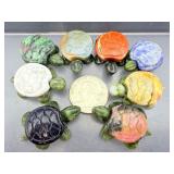 Set of 8 Hand-Carved Gemstone 'Patchwork' Turtles - Natural Mixed Crystals