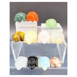 Set of 11 Hand-Carved Gemstone Turtles – Natural Crystal Healing & Feng Shui Decor