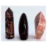 Natural Rhodonite 3-Piece Collector Set – Tower, Freeform & Flame