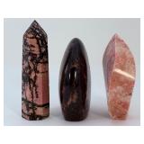 Natural Rhodonite 3-Piece Collector Set – Tower, Freeform & Flame