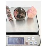 Natural Rhodonite 3-Piece Collector Set – Tower, Freeform & Flame