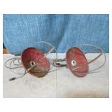 2 Vintage Red Metal Cage Barn Lights