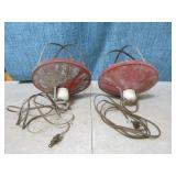 2 Vintage Red Metal Cage Barn Lights