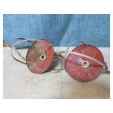 2 Vintage Red Metal Cage Barn Lights