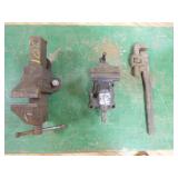 Bench Vises and Pipe Wrench