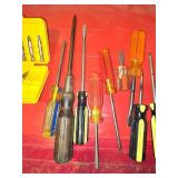 Assorted Screw Drivers and Dewalt Bits