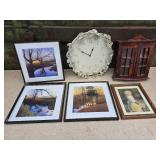 Home Decor 4 Nature pictures Metal Flower Clock Wooden Box