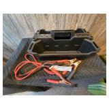 Plastic Organizer or Cleaning Caddy and Pair of Jumper Cables