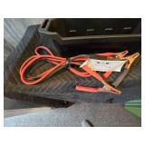 Plastic Organizer or Cleaning Caddy and Pair of Jumper Cables