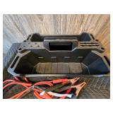 Plastic Organizer or Cleaning Caddy and Pair of Jumper Cables