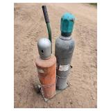 Oxygen and Acetylene Tanks with Rolling Cart