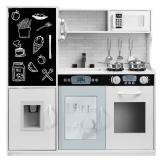 Pretend Play Kitchen Wooden Toy Set for Kids w/ Telephone, Utensils, Oven, Microwave - White