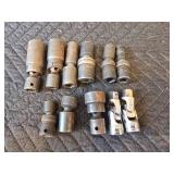 Various Size Swivel Sockets and Adapters, Snap-on, Mac Standard and Metric Sizes
