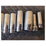 Assorted Deep and Shallow Sockets, Standard and Metric, Various Sizes, Mostly Snap-on, Some Mac and Craftsman