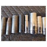 Assorted Deep and Shallow Sockets, Standard and Metric, Various Sizes, Mostly Snap-on, Some Mac and Craftsman