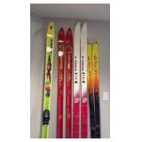 four sets of skis for display