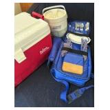 Great picnic collection with a picnic pack, an igloo cooler and a Coleman cooler