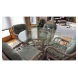 48 inch glass top wicker table with four chairs