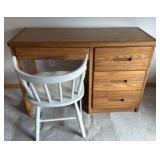 three drawer Oak style desk with chair