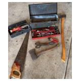 miscellaneous tools, axes, and toolbox