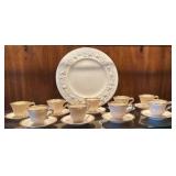 Wedgewood embossed Queensway round platter and nine Syracuse, Wayne, China demitasse cups