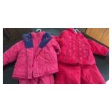 toddler size 3T and 4T skiing outfits with snow pants and jackets