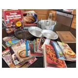 cookbooks galore, and some baking tins to go with it