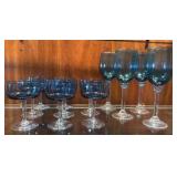 vintage cobalt colored champagne and water goblets