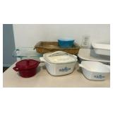 Pyrex and Corning Ware Lot includes Corn Flour bakeware and blue mixing bowl plus some 9 x 13” pans