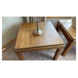 two wooden end tables and two excellent looking lamps