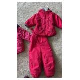 toddler size 3T and 4T skiing outfits with snow pants and jackets