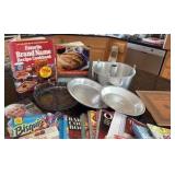 cookbooks galore, and some baking tins to go with it