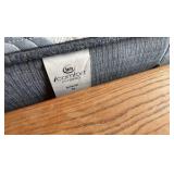 King size Oak headboard board from Thomasville with Serta comfort hybrid blue fusion firm mattress and boxspring