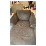 Suede style material Chase lounge with end table and blue lamp