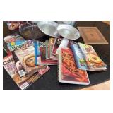 cookbooks galore, and some baking tins to go with it