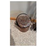 fireplace tool set with copper  bucket, and kindling