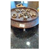 vintage 'Bar is Open' sign