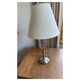 two wooden end tables and two excellent looking lamps
