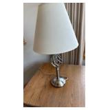 two wooden end tables and two excellent looking lamps