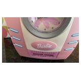 A little girls lot with a Barbie clock radio, a Disney music box, lamp, jewelry box