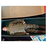 vintage GI Joe doll, clothes, and case