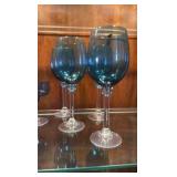 vintage cobalt colored champagne and water goblets