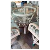 48 inch glass top wicker table with four chairs
