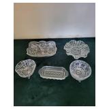 Assorted Clear Crystal Glass Bowls & Dishes (Lot of 5)