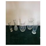 Clear Glass Vases - Assorted Tall & Bulbous Styles (Lot of 5)