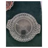 Vintage Pink and Clear Pressed Glassware - Lidded Jar & Patterned Plates