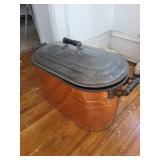 Vintage Copper Stock Pot with Lid and Cast Iron Handles