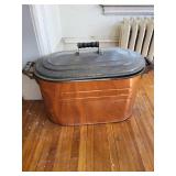 Vintage Copper Stock Pot with Lid and Cast Iron Handles