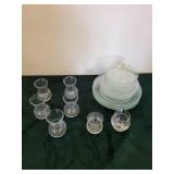 Clear Glassware Lot - Vases, Goblets & Etched Plates (Assorted)